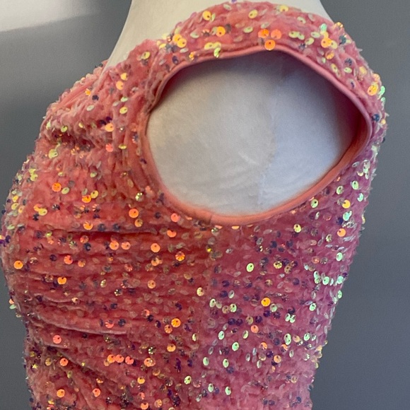 Faeriesty Dopamine XS Pink Crushed Velvet Bodycon Dress with Sequins, Front Slit - Picture 12 of 16